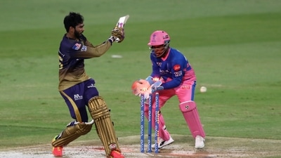Venkatesh Iyer gets bowled by Rahul Tewatia during IPL 2021 match no. 54 between Kolkata Knight Riders and Rajasthan Royals in Sharjah (ANI) Venkatesh Iyer gets bowled by Rahul Tewatia during IPL 2021 match no. 54 between Kolkata Knight Riders and Rajasthan Royals in Sharjah (ANI)