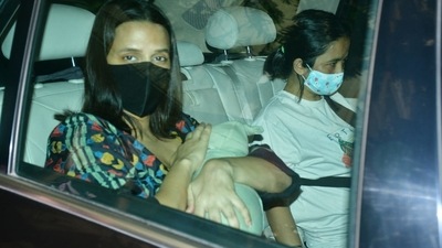 Neha Dhupia and her newborn son were discharged from the hospital on Thursday evening. (Varinder Chawla) Neha Dhupia and her newborn son were discharged from the hospital on Thursday evening. (Varinder Chawla)