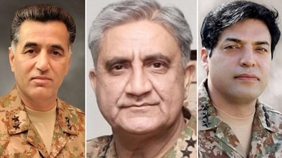 From left: Lt Gen Faiz Hameed, Pakistan Army chief General Qamar Bajwa and new ISI chief Lt Gen Nadeem Anjum. From left: Lt Gen Faiz Hameed, Pakistan Army chief General Qamar Bajwa and new ISI chief Lt Gen Nadeem Anjum.