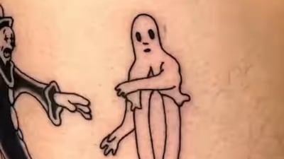 One of the tattoos drawn on skin by a tattoo artist to create a stop-motion animation video. (Instagram/@philberge) One of the tattoos drawn on skin by a tattoo artist to create a stop-motion animation video. (Instagram/@philberge)
