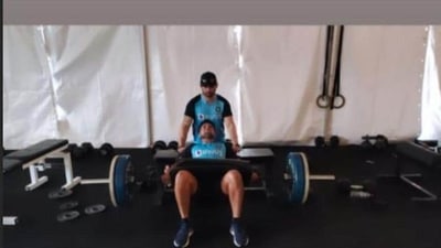 Indian spinner Kuldeep Yadav training with strength and conditioning coach Nick Webb