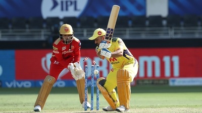 MS Dhoni cracked a couple of boundaries but was cleaned up by a Ravi Bishnoi googly. (IPL/Twitter) MS Dhoni cracked a couple of boundaries but was cleaned up by a Ravi Bishnoi googly. (IPL/Twitter)