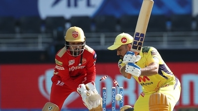 MS Dhoni cleaned up by Ravi Bishnoi MS Dhoni cleaned up by Ravi Bishnoi