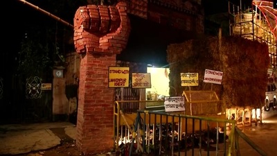 A Durga Puja pandal by Dum Dum Park Bharat Chakra Puja Committee in Kolkata.&nbsp; (ANI)