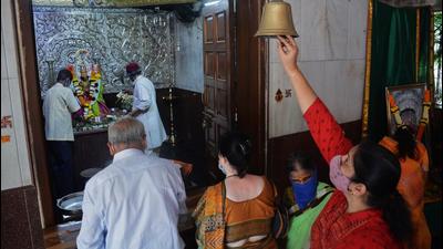 Devotees offer their prayers at the Tulja Bhavani Temple after all religious places reopened today as per the directions of Maharashtra government at Panchpakhadi, in Thane. (HT PHOTO) Devotees offer their prayers at the Tulja Bhavani Temple after all religious places reopened today as per the directions of Maharashtra government at Panchpakhadi, in Thane. (HT PHOTO)