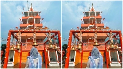 Janhvi shared a stunning shot of herself posing with her back to the camera, in front of the Bhootnath Mahadev Mandir in Rishikesh. During her girl’s trip to the hill station, she paid a visit to the temple. (Instagram/@janhvikapoor) Janhvi shared a stunning shot of herself posing with her back to the camera, in front of the Bhootnath Mahadev Mandir in Rishikesh. During her girl’s trip to the hill station, she paid a visit to the temple. (Instagram/@janhvikapoor)