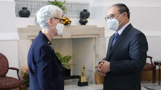 Foreign secretary Harsh Vardhan Shringla met with US deputy secretary of state Wendy Sherman in New Delhi.(ANI)
