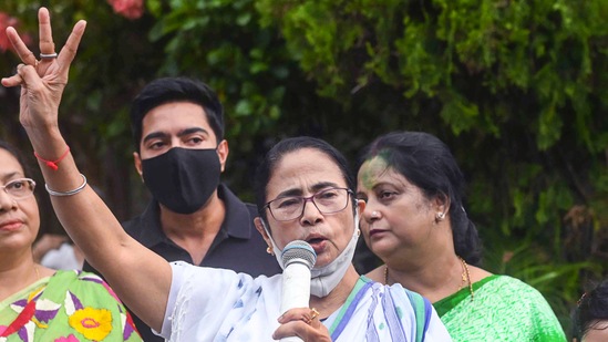West Bengal chief minister Mamata Banerjee after winning Bhabanipur bypolls on October 3 (PTI) West Bengal chief minister Mamata Banerjee after winning Bhabanipur bypolls on October 3 (PTI)
