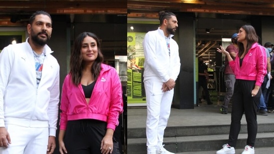 Kareena Kapoor and Yuvraj Singh were spotted at an ad shoot in Mumbai.(Varinder Chawla)