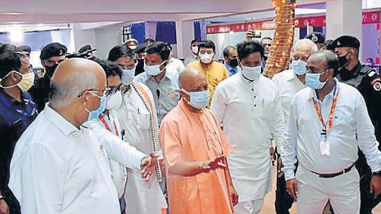 Uttar Pradesh chief minister Yogi Adityanath at an event in Varanasi on Thursday. (PTI Photo) Uttar Pradesh chief minister Yogi Adityanath at an event in Varanasi on Thursday. (PTI Photo)