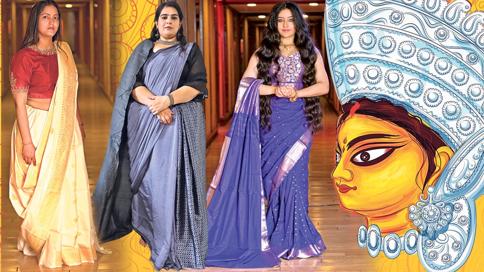Women wear beautiful sarees, as they celebrate the nine auspicious colours dedicated to the nine avatars of Goddess Durga