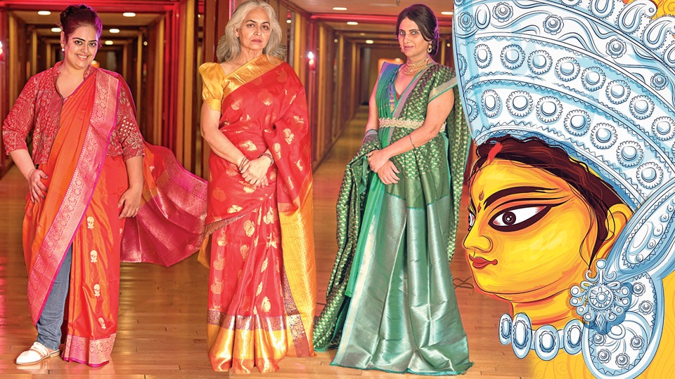 Women wear beautiful sarees, as they celebrate the nine auspicious colours dedicated to the nine avatars of Goddess Durga Women wear beautiful sarees, as they celebrate the nine auspicious colours dedicated to the nine avatars of Goddess Durga