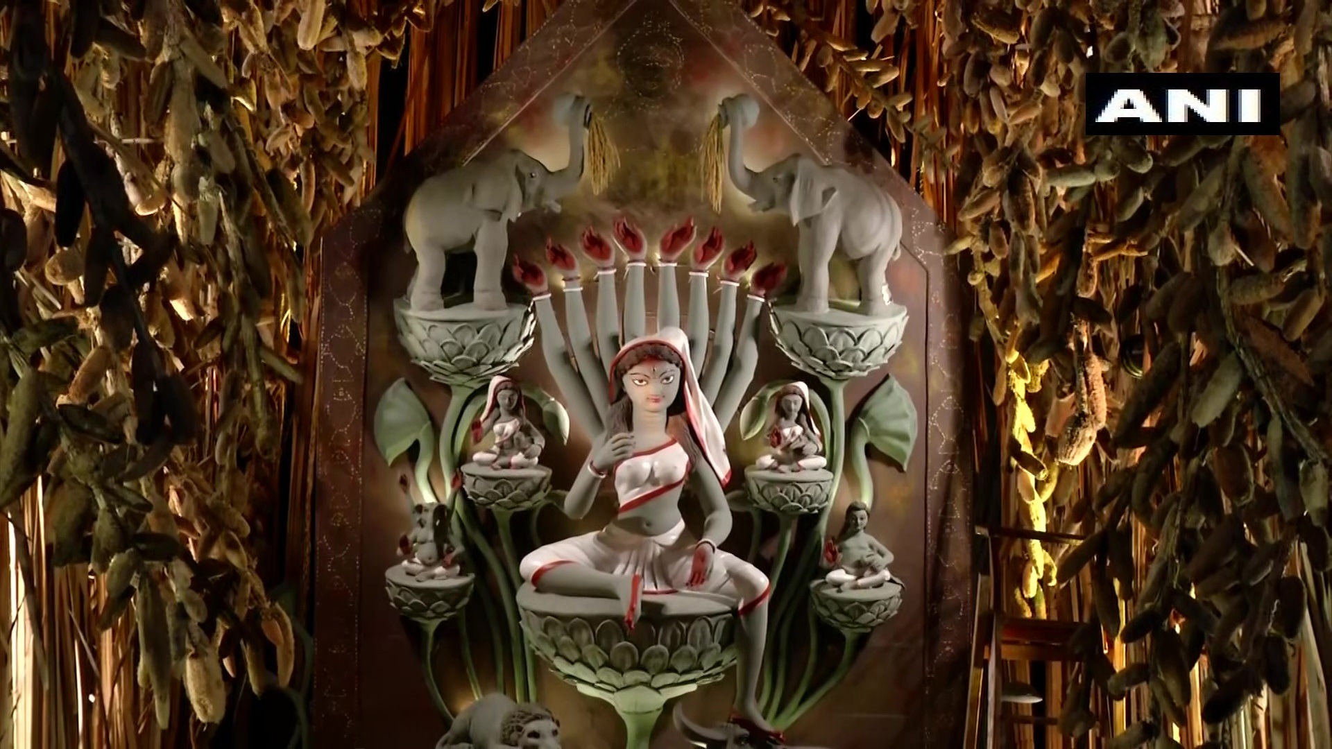 Durga idol at the Durga Puja pandal by Dum Dum Park Bharat Chakra Puja Committee. (ANI)