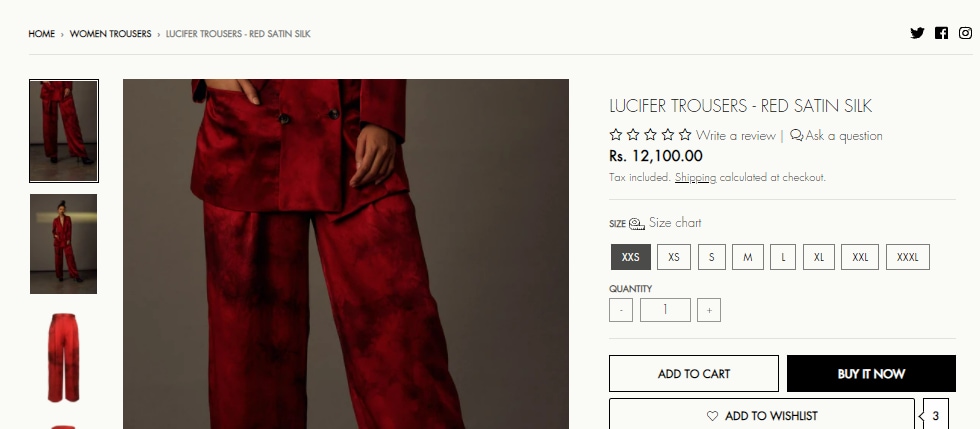Price of Kubbra Sait's attire, in Aroka's official website. (https://aroka.in/)
