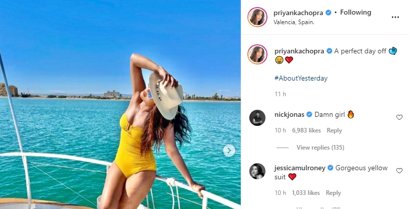 Nick Jonas' comment on Priyanka Chopra's Instagram pictures(Instagram/priyankachopra)