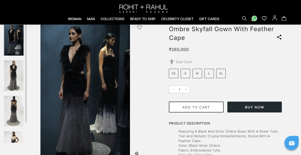 Shanaya Kapoor's black and silver ombre gown from Rohit Gandhi and Rahul Khanna(rohitandrahul.com)