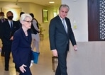 US deputy secretary of state Wendy Sherman, left, and Pakistan's foreign minister Shah Mahmood Qureshi, right, walk towards a meeting room at the ministry of foreign affairs in Islamabad, Pakistan(AP) US deputy secretary of state Wendy Sherman, left, and Pakistan's foreign minister Shah Mahmood Qureshi, right, walk towards a meeting room at the ministry of foreign affairs in Islamabad, Pakistan(AP)