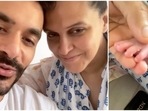 Angad Bedi and Neha Dhupia are obsessing over their newborn baby's feet. Angad Bedi and Neha Dhupia are obsessing over their newborn baby's feet.