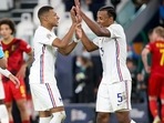 Kylian Mbappe (L), Jules Kounde of France and teammates celebrate victory(Getty) Kylian Mbappe (L), Jules Kounde of France and teammates celebrate victory(Getty)