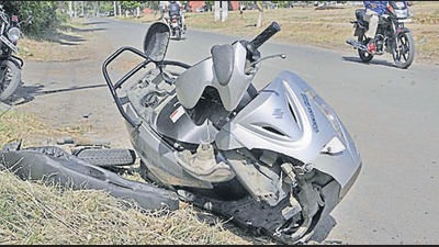 The truck driver sped away after hitting the scooter in Dhakoli, Mohali, on Thursday night. (HT Photo)