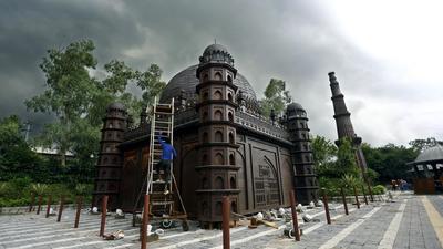 A worker prepares a replica of India's monuments made from scrap at Bharat Darshan Park located at Punjabi Bagh in New Delhi. (ANI) A worker prepares a replica of India's monuments made from scrap at Bharat Darshan Park located at Punjabi Bagh in New Delhi. (ANI)