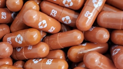 Merck &amp; Co.'s experimental drug, molnupiravir, can significantly reduce the risk of hospitalization or death when administered to high-risk patients early in the disease. (via REUTERS)
