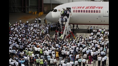 Air India staff gathered around the first Dreamliner - B787, in Mumbai, on September 13, 2012. (Satish Bate / HT Archive) Air India staff gathered around the first Dreamliner - B787, in Mumbai, on September 13, 2012. (Satish Bate / HT Archive)