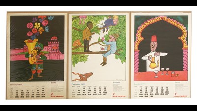 Air-India’s much-sought-after hand-painted calendars. Those in private collections now fetch upwards of ₹10,000 each. Air-India’s much-sought-after hand-painted calendars. Those in private collections now fetch upwards of ₹10,000 each.