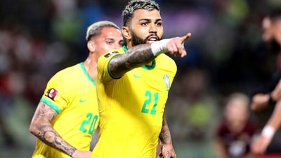Gabriel Barbosa of Brazil celebrates after scoring the second goal.&nbsp; (Getty)