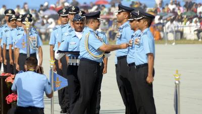 Indian Air Force chief marshal Vivek Ram Chaudhary presents gallantry award to officers durning the 89th foundation day of the Indian Airforce at Hindon air base in Ghaziabad on Friday (Sakib Ali/HT Photo) Indian Air Force chief marshal Vivek Ram Chaudhary presents gallantry award to officers durning the 89th foundation day of the Indian Airforce at Hindon air base in Ghaziabad on Friday (Sakib Ali/HT Photo)