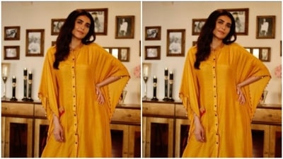 Styled by fashion stylist Anuradha Khurana, Karishma left her tresses open in wavy curls, and let it fall on her one shoulder. (Instagram/@karishmaktanna) Styled by fashion stylist Anuradha Khurana, Karishma left her tresses open in wavy curls, and let it fall on her one shoulder. (Instagram/@karishmaktanna)