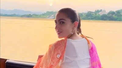 Sara Ali Khan enjoying a sunset from her boat. Sara Ali Khan enjoying a sunset from her boat.