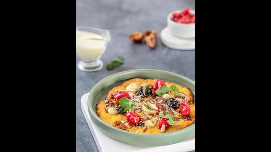 Dating dairy, a khoya based cookie topped with dates, berries and whipped mascarpone cheese Dating dairy, a khoya based cookie topped with dates, berries and whipped mascarpone cheese