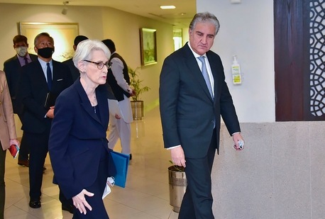 US deputy secretary of state Wendy Sherman, left, and Pakistan's foreign minister Shah Mahmood Qureshi, right, walk towards a meeting room at the ministry of foreign affairs in Islamabad, Pakistan(AP) US deputy secretary of state Wendy Sherman, left, and Pakistan's foreign minister Shah Mahmood Qureshi, right, walk towards a meeting room at the ministry of foreign affairs in Islamabad, Pakistan(AP)