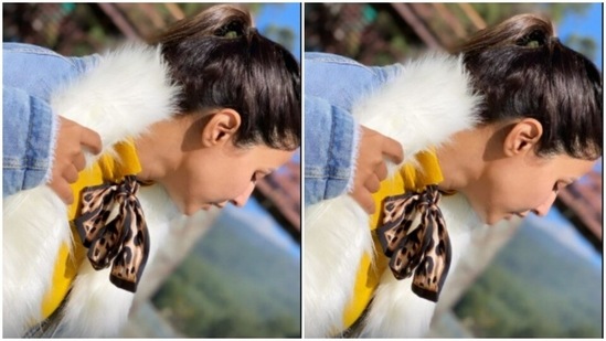 Hina is also setting major fashion goals for her Instagram family with the glimpses of her adventures in Kashmir. Setting the best sartorial foot forward, Hina, on Thursday, shared multiple pictures of her outfit and it is setting goals for winter fashion, for us. For a day out with the hills, mist and the sun, Hina opted for a bright yellow turtle-neck sweater and teamed it with a denim jacket.(Instagram/@realhinakhan)