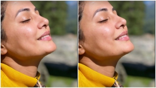 Hina’s pictures are a marvel to watch, for her fans. On Thursday, Hina shared a picture of herself, candid and sunkissed amidst the greens.(Instagram/@realhinakhan)