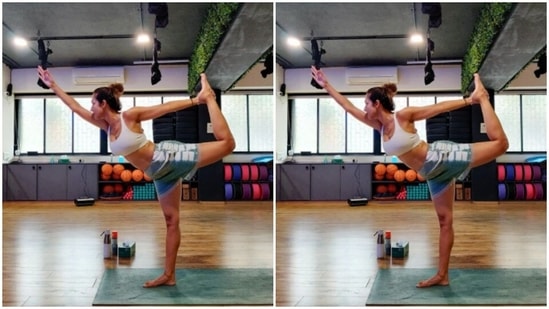 ‘All about discipline’ in Malaika Arora’s Warrior III pose(Instagram/@yoga_subhamsri)