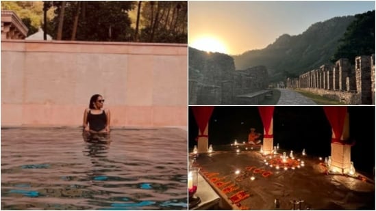 Recently, Masaba Gupta shared a few pictures of herself, her friend Rhea Kapoor, the resort and the breathtaking view surrounding Amanbagh.(Instagram/@masabagupta)