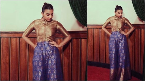 Radhika Apte opted for bold maroon lips and slight smokey eyes.(Instagram/@elevate_promotions)