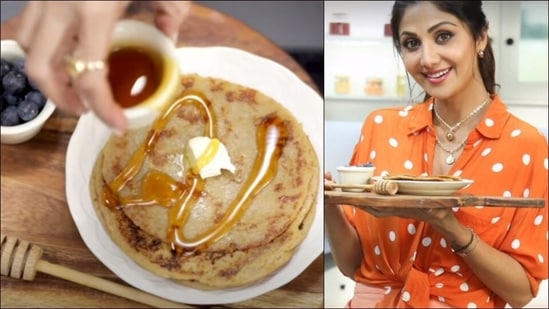 Navratri 2021: Shilpa Shetty shares her easy Oatmeal Banana Pancakes recipe(Instagram@theshilpashetty/YouTube@ShilpaShettyKundra)