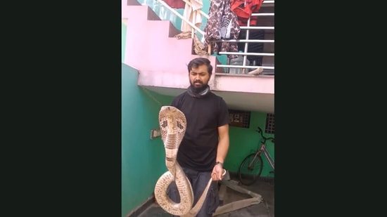 Man poses with the snake.&nbsp;(Jukin Media)
