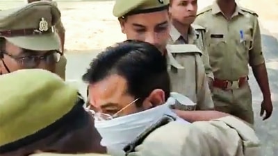 Ashish Mishra appeared for interrogation on Saturday a day after he dodged the questioning. (PTI) Ashish Mishra appeared for interrogation on Saturday a day after he dodged the questioning. (PTI)