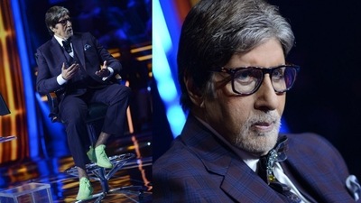 Amitabh Bachchan on sets of Kaun Banega Crorepati. Amitabh Bachchan on sets of Kaun Banega Crorepati.