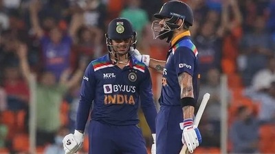 Ishan Kishan with India captain Virat Kohli Ishan Kishan with India captain Virat Kohli