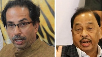 Uddhav Thackeray and Narayan Rane shared the stage together after decades. Uddhav Thackeray and Narayan Rane shared the stage together after decades.