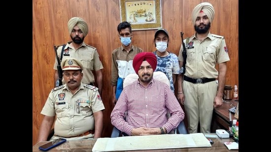 The drug peddlers in STF custody on Saturday. (HT)
