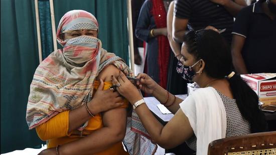 This month, the health department has administered over 100,000 jabs as second-dose Covid-19 vaccinations in the district. A health worker inoculates a beneficiary at the Sector 31 polyclinic, (Vipin Kumar /HT PHOTO) This month, the health department has administered over 100,000 jabs as second-dose Covid-19 vaccinations in the district. A health worker inoculates a beneficiary at the Sector 31 polyclinic, (Vipin Kumar /HT PHOTO)