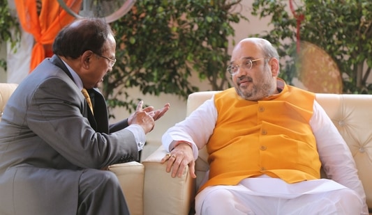 Union home minister Amit Shah reviewed the security situation along with National Security Advisor Ajit Doval on October 7.&nbsp;(HT Photo/Amit Shah)