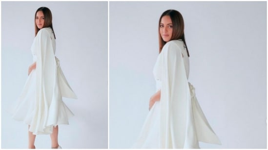 Fashionista Sonakshi Sinha teamed her look with a shoulder attached cape and white heels.(Instagram/@aslisona)