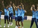 The Delhi Capitals players in a playful mood ahead of the IPL Playoffs. (DC/Twitter)